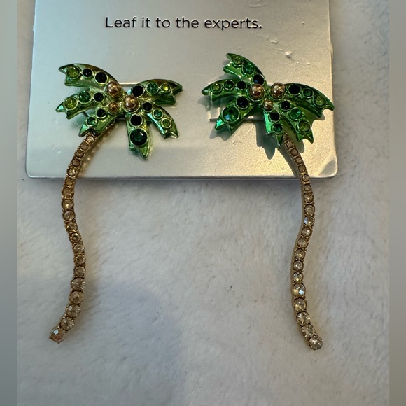 NEW NWT Sugarfix by Baublebar Women Stay Palm Statement Earrings Green Gold - Picture 6 of 8
